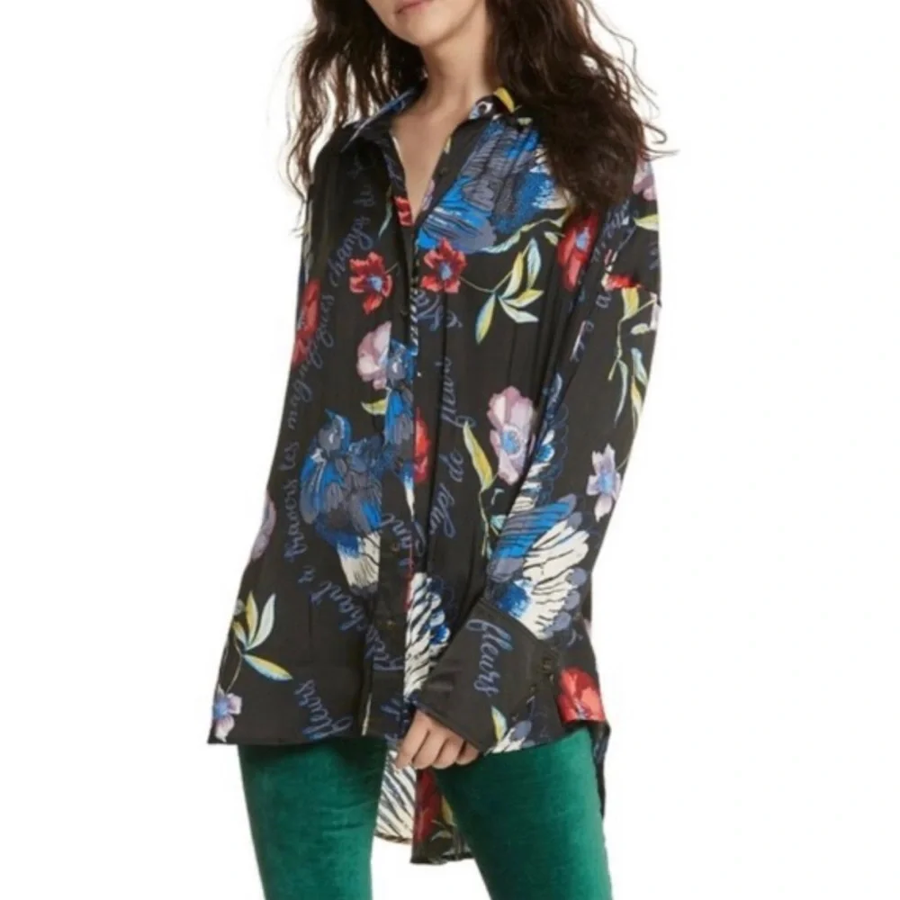 Free People Silky Nights Oversized Hi-Low Shirt size XS - Picture 2 of 10